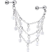 将图片加载到图库查看器，16G 1/4 Clear Gem Clear Cube Triple Dangle Cartilage Chain Earring
