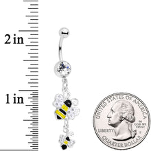 Load image into Gallery viewer, Clear Yellow Black Gem Happy Honey Bees Dangle Belly Ring
