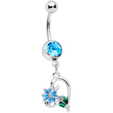 将图片加载到图库查看器，Aqua Gem Sweet Flower Heart Dangle Belly Ring
