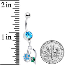 将图片加载到图库查看器，Aqua Gem Sweet Flower Heart Dangle Belly Ring

