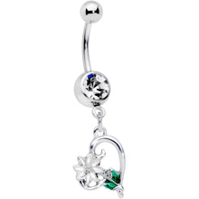 将图片加载到图库查看器，Clear Gem Sweet Flower Heart Dangle Belly Ring
