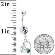 将图片加载到图库查看器，Clear Gem Sweet Flower Heart Dangle Belly Ring
