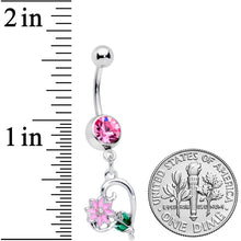 Load image into Gallery viewer, Pink Gem Sweet Flower Heart Dangle Belly Ring
