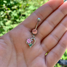 Load image into Gallery viewer, Pink Gem Sweet Flower Heart Dangle Belly Ring
