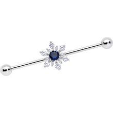 Load image into Gallery viewer, 14G Clear Blue CZ Gem Snowflake Christmas Industrial Barbell 38mm
