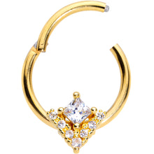 将图片加载到图库查看器，16G 3/8 Clear CZ Gem Gold Tone Vivid Vee Hinged Segment Ring
