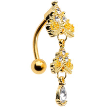 Load image into Gallery viewer, Clear Gem Gold Tone Tempting Tiara Top Mount Dangle Belly Ring
