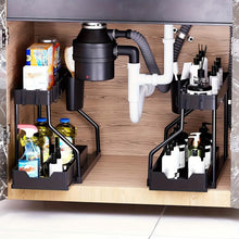 将图片加载到图库查看器，2-Piece Under Sink Organizer with Sliding Shelves – Multi-Purpose Storage Rack
