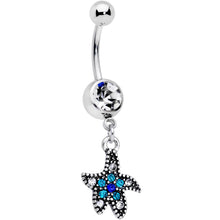 将图片加载到图库查看器，Clear Blue Gem Nautical Starfish Dangle Belly Ring

