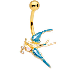 将图片加载到图库查看器，Clear CZ Gem Gold Tone Swallow Bird Belly Ring
