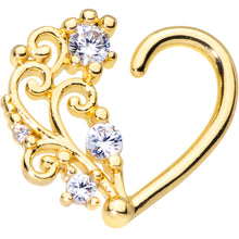 Load image into Gallery viewer, 16G 3/8 Clear CZ Gem Gold Tone Wave Open Heart Right Closure Ring
