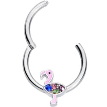 Load image into Gallery viewer, 16G 3/8 Pink Blue Green Funky Flamingo Hinged Segment Ring
