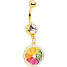 将图片加载到图库查看器，Clear Gem Gold Tone Rainbow Grapefruit Dangle Belly Ring
