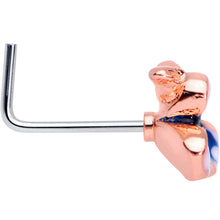 Load image into Gallery viewer, 20G 5/16 Rose Gold Tone Blue White Flower L Shaped Nose Ring
