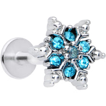 Load image into Gallery viewer, 16G 5/16 Aqua CZ Gem Snowflake Christmas Labret Monroe Tragus
