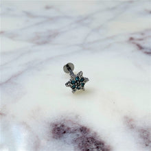 Load image into Gallery viewer, 16G 5/16 Aqua CZ Gem Snowflake Christmas Labret Monroe Tragus
