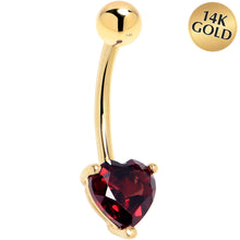 Load image into Gallery viewer, 16G Solid 14K Yellow Gold Genuine Garnet Heart Solitaire Belly Ring
