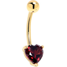 Load image into Gallery viewer, 16G Solid 14K Yellow Gold Genuine Garnet Heart Solitaire Belly Ring
