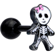 Load image into Gallery viewer, 16G 1/4 Black PVD Skeleton Girl Halloween Cartilage Tragus
