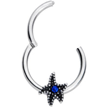 将图片加载到图库查看器，16G 3/8 Blue Gem Super Starfish Nautical Hinged Segment Ring

