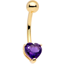 将图片加载到图库查看器，16G Solid 14K Yellow Gold GENUINE Light AMETHYST Heart Solitaire Belly Ring
