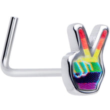 Load image into Gallery viewer, 20G 5/16 Rainbow Gay Pride Peace Sign L-Shaped Nose Ring
