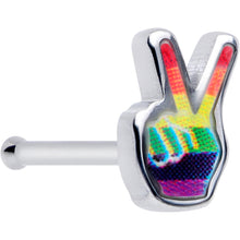 Load image into Gallery viewer, 20G 5/16 Rainbow Gay Pride Peace Sign Nose Bone
