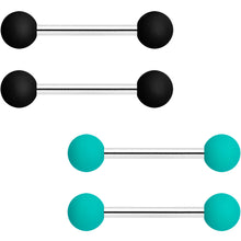 Load image into Gallery viewer, 14G 9/16 Teal Black Matte Barbell Nipple Ring Set of 4
