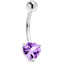 将图片加载到图库查看器，16G Solid 14K White Gold Genuine Light Amethyst Heart Solitaire Belly Ring
