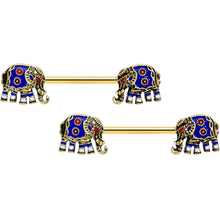 Load image into Gallery viewer, 14G 9/16 Gold Tone Rococo Elephant Barbell Nipple Ring Set
