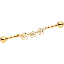 Load image into Gallery viewer, 14G Clear Gem Gold Tone Flower Double Industrial Barbell 40mm
