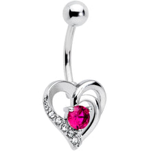 Load image into Gallery viewer, Clear Hot Pink Gem Swirling Heart Valentines Day Belly Ring
