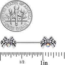 Load image into Gallery viewer, 14G 5/8 Aurora Gem Holiday Angels Wings Barbell Nipple Ring Set
