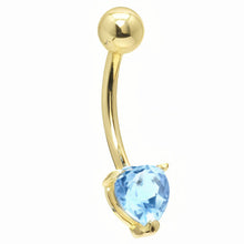 Load image into Gallery viewer, 16G Solid 14K Yellow Gold Genuine Blue Topaz Heart Solitaire Belly Ring
