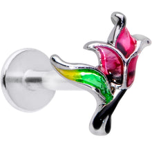Load image into Gallery viewer, 16G 5/16 Green Purple Tropical Flower Labret Monroe Tragus
