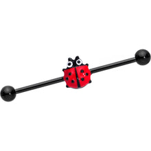 Load image into Gallery viewer, 14G Black Polka Dot Ladybug Industrial Barbell 38mm
