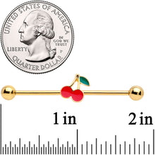 Load image into Gallery viewer, 14G Gold Tone Charming Cherries Industrial Barbell 38mm
