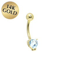 Load image into Gallery viewer, 16G Solid 14K Yellow Gold Genuine Blue Topaz Heart Solitaire Belly Ring
