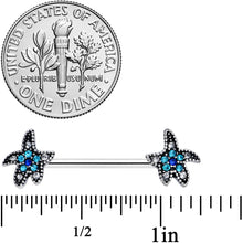 Load image into Gallery viewer, 14G 5/8 Clear Aqua Gem Starfish Barbell Nipple Ring Set
