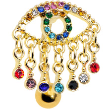 Load image into Gallery viewer, Blue Green Red Gem Gold Tone Hubris Eye Dangle Top Mount Belly Ring
