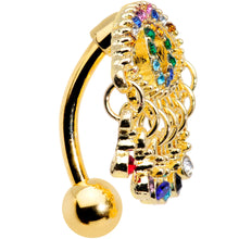 Load image into Gallery viewer, Blue Green Red Gem Gold Tone Hubris Eye Dangle Top Mount Belly Ring
