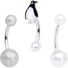 Load image into Gallery viewer, Winter Penguin Christmas Belly Ring Set of 3
