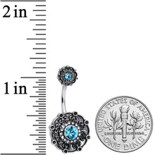 将图片加载到图库查看器，Clear Aqua Gem Floral Emblem Double Mount Belly Ring

