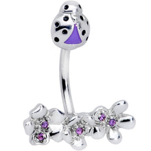 将图片加载到图库查看器，Purple Gem Ladybug Flower Trio Double Mount Belly Ring
