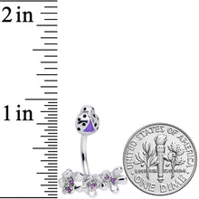 将图片加载到图库查看器，Purple Gem Ladybug Flower Trio Double Mount Belly Ring
