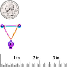 将图片加载到图库查看器，14G 3/4 Rainbow Plated Scary Skull Dangle Barbell Nipple Ring Set
