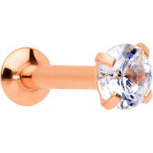 Load image into Gallery viewer, 16G 1/4 CZ Gem Rose Gold PVD 3mm Threadless Push In Labret Tragus
