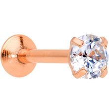 Load image into Gallery viewer, 18G 1/4 CZ Gem Rose Gold PVD 3mm Threadless Push In Labret Tragus
