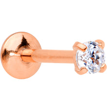 Load image into Gallery viewer, 20G 1/4 CZ Gem Rose Gold PVD 2mm Threadless Push In Labret Tragus
