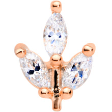Load image into Gallery viewer, 16G 1/4 CZ Rose Gold PVD Leaf Threadless Push In Labret Tragus

